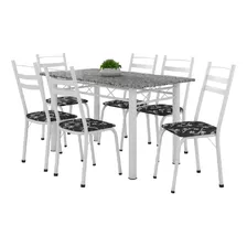 Conjunto De Mesa Itália 6 Cadeiras 1,40m Granito / Branco