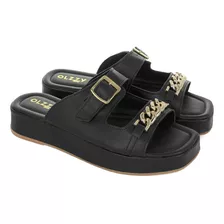 Sandália Slide Flatfor Feminino Corrente Moda Conforto Olzzy