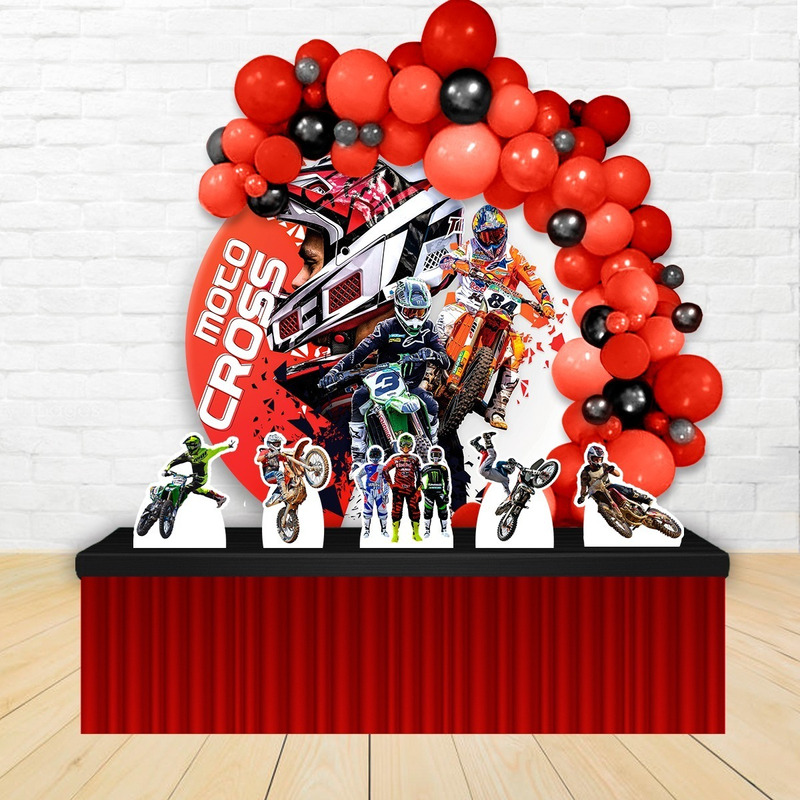 Painel Redondo Festa Infantil Moto Grau Motocross + Displays