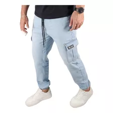 Calça Masculina Jogger Cargo Sarja Elastano Elastico Lisa