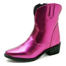 Bota Country Cano Curto Feminina Rosa Metalizado Dubuy