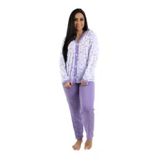 Pijama Longo Amamentação Botão Feminino 