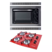 Kit Forno Embutir 45l + Cooktop 4 Bocas Vermelho +nfe