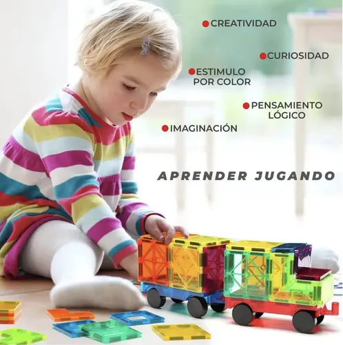 Bloques Magneticos Para Armar 100 Piezas Didactico + 2 Carro 100 8