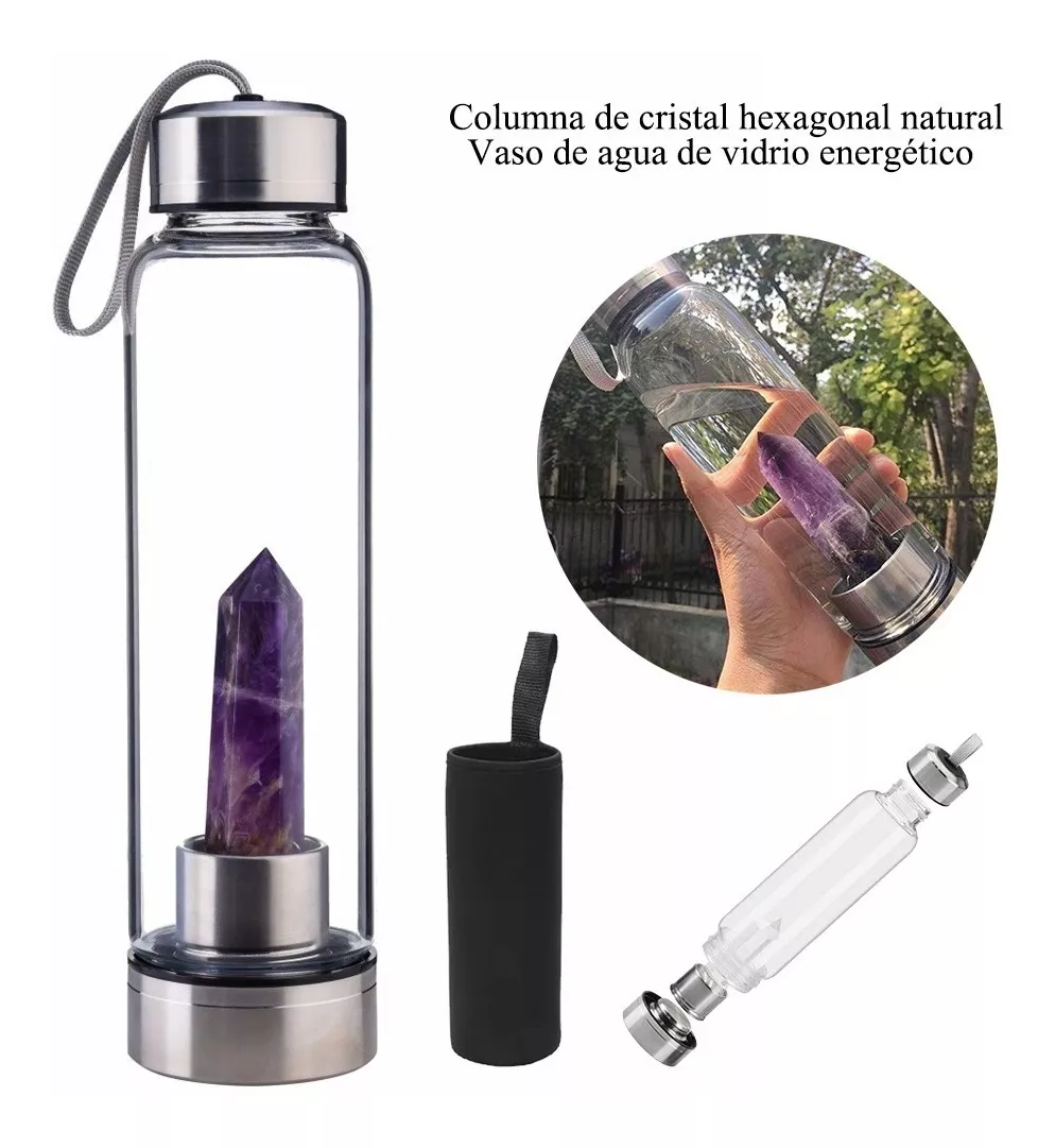 Botella Agua Con Cristal Energético De Cuarzo Púrpura