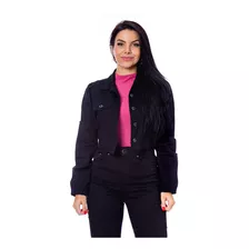 Jaqueta Curta Jeans Feminina De Brim Preta Inverno S4082