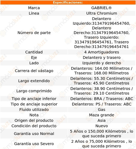 Kit 4 Amortiguadores Gas Ultra Chromium Caravan Dodge 01/07 Foto 2