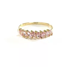 Meia Aliança Aparador Zirconia Rosa Ouro 18k 