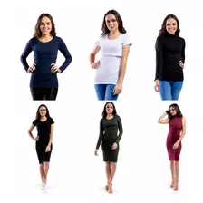 Kit Com 3 Blusas E 3 Vestidos Amamentação