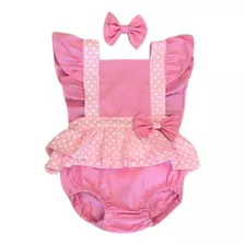 Jardineira Romper Body Menina Mesversário Roupa Bebê Rosa 