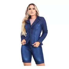 Jaqueta Blazer Feminino Jeans Escuro Slim Com Lycra Promoção