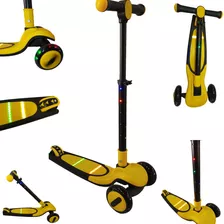 Patinete Infantil Dobrável Com Led 3 Rodas Amarelo Até 50kg 