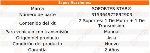 2 Sop Caja Motor P/ Renault Kangoo L4 1.6l 07/09 S. Star Foto 2