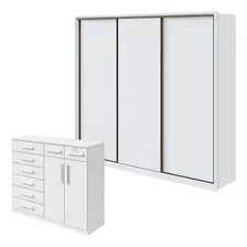 Guarda Roupa Spazio 270 E Cômoda Toronto Branco Brilho -