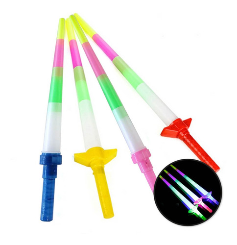 12 Pzas Espadas Retractiles Con Luz Led 4 Colores Juguete 