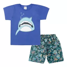 Conjunto Infantil Menino Verão Bebê Tubarão Azul