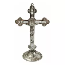 Crucifixo Metal Mesa Parede Altar 15cm Prata Perolado Lindo