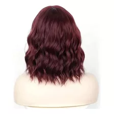 Pelucas Corta Rizada Cabello Natural Vino Roja Clasico Mujer