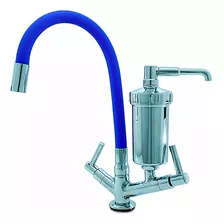 Torneira Filtro Cozinha Gourmet Bancada Tubo Flexível Azul