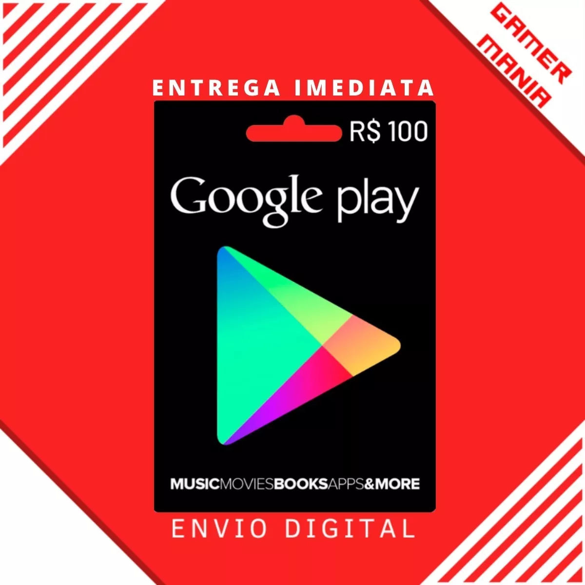 Cartão Play Store Google Gift Card R$ 100 Reais Android