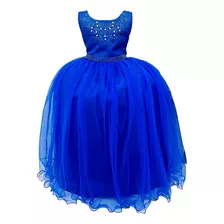 Vestido Infantil Damas De Honra Longo Azul Royal Pérolas