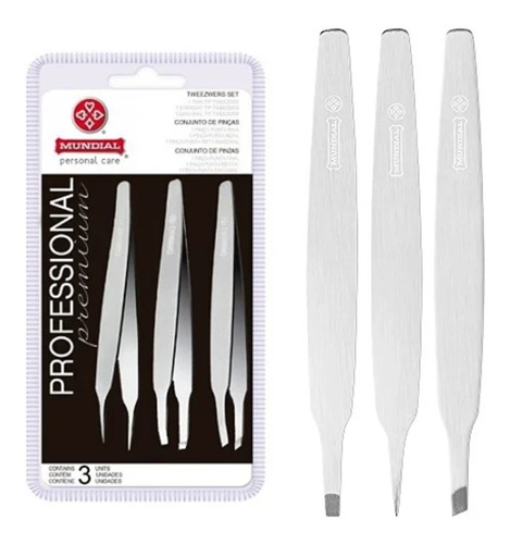 Kit De 3 Pinças Profissional Design De Sobrancelhas Mundial