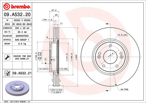 Discos Brembo Hyundai I30  Gd 2012+ Pza Delante 09.a532.21 Foto 2