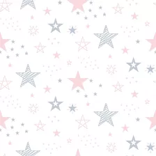 Papel De Parede Adesivo Lavável Estrelas Rosa E Cinza Menina