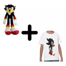 Kit Boneco Pelúcia Sonic Shadow + Camisa Infantil - 4 A 16