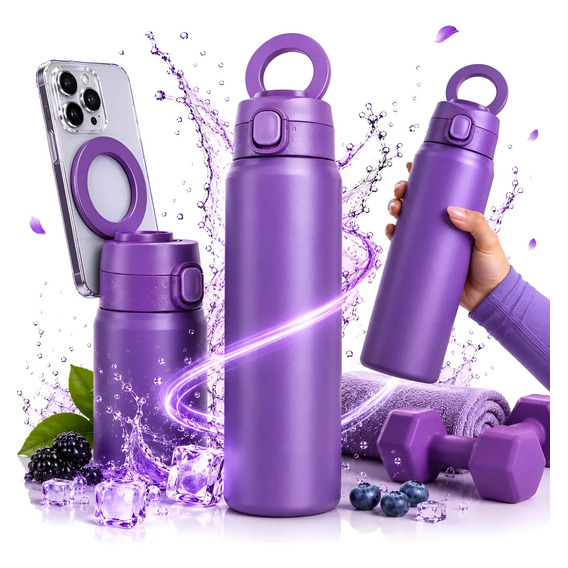 Garrafa Termica Magsafe Fitness Suporte Smartphone 800ml Violeta-escuro