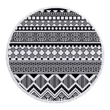 Toalla Playa Mandala Geométrica Blanco Y Negro Con Flecos