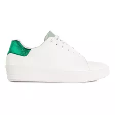 Tenis De Cuero Cosmos 101023 Color Blanco Verde, Para Dama