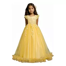 Vestido De Princesa De Encaje Con Bordado Para Niña