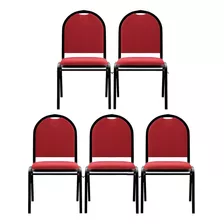 Kit 5 Cadeiras Hoteleira Auditório Empilhável Linho Vermelho Material Do Estofamento Couro Sintético