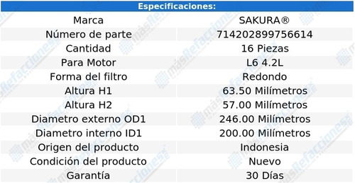 Pack 16 Filtros Para Aire Rally L6 4.2l 81-83 Sakura Foto 2