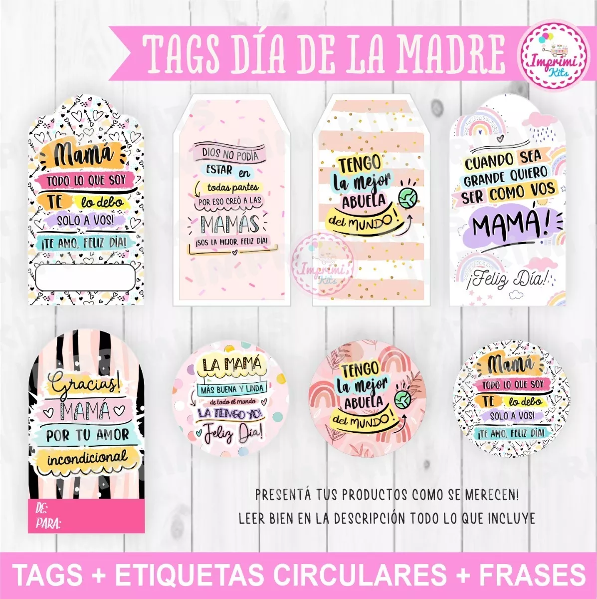 Kit Imprimible Día De La Madre Tags Círculos Tarjetas #3