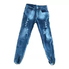 Calça Jeans Sarja Preta Mascurina Skinny Rasgada Zíper Lycra