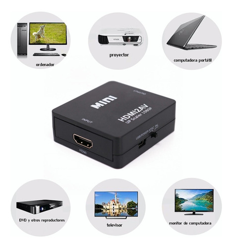 Convertidor De Hdmi A Rca Av 1080p, Adaptador De Tv, Audio