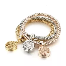 Pulsera De Charm 3pcs Oro Plata Y Oro Rosa