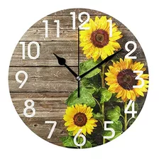 Reloj De Pared Redondo Con Diseño De Girasoles En 3d