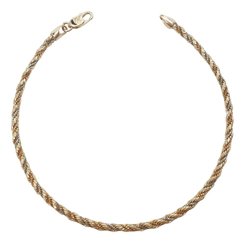 Pulseira Elo Baiano E Veneziana Trançada 3 Tons Ouro 18k 750 Amarelo 19 Cm