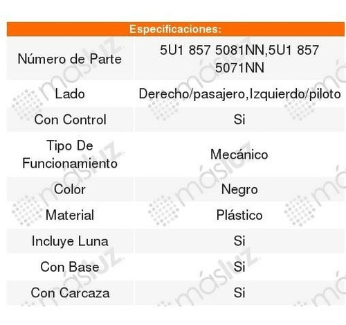 Par De Espejos Mecanicos Volkswagen Gol 2008 2009 2010 2011 Foto 2