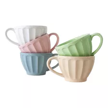 Taza Cerámica Colores Pasteles Café Desayuno Set X6