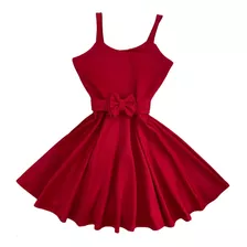 Vestido Rodado Cinto Laço Versão Midi Até O Joelho Vermelho