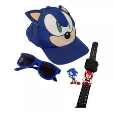 Kit Sonic Com Boné E Oculos Reloginho Personalizado Cor Da Correia Azul