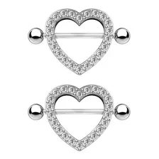 Piercing Pezón Corazón Incrustaciones Blancas 2 Plug 14g 