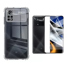 Kit Capinha P/ Xiaomi Poco X4 Pro X4+ Pelicula Full Nano Gel Cor Transparente