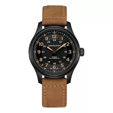 Reloj De Pulsera Hamilton Khaki Field Ha70665533 De Cuerpo Color Negro, Análoga, Para Hombre, Fondo Negro, Con Correa De Piel Color Marrón, Bisel Color Negro