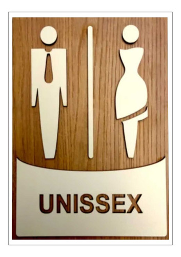 Placa De Banheiro Unissex Em Pvc Com Dupla Face 12x17cm 021  Preto Branco