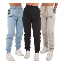 Kit 3 Calças Jogger Jeans Feminina Com Elástico Confortável